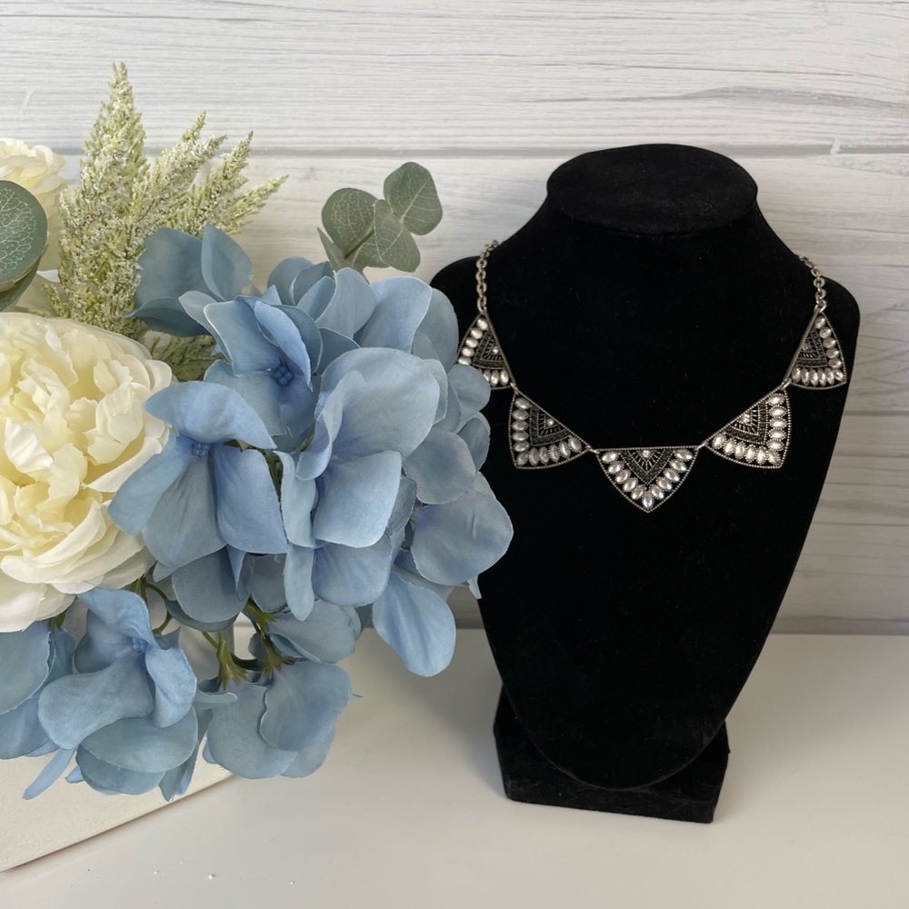 Silver Textured Fan Statement Necklace - Women's Jewelry